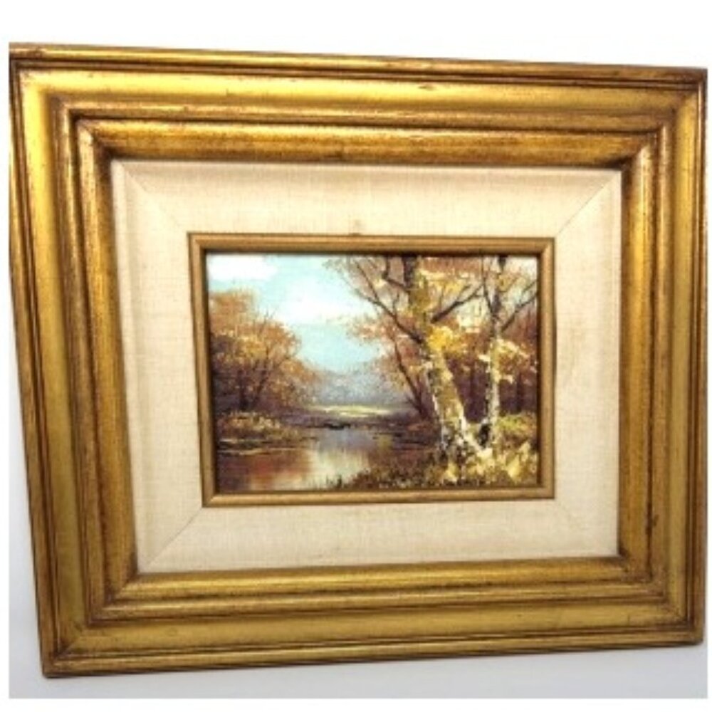 Original Oil on Canvas River Autumn Landscape Art Painting
